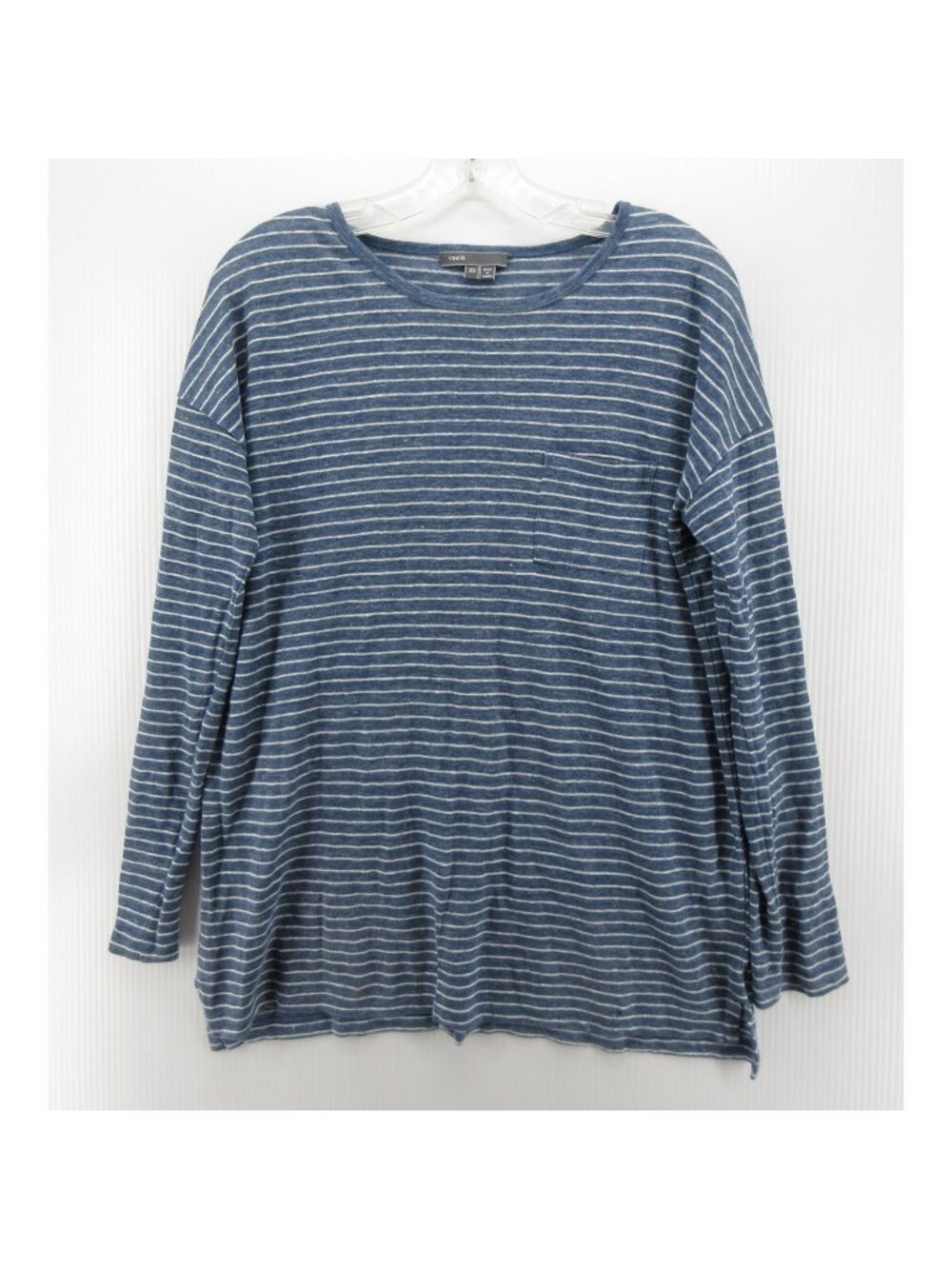 Vince Sweater XS Linen Striped Pullover Preppy Pocket Crewneck *
